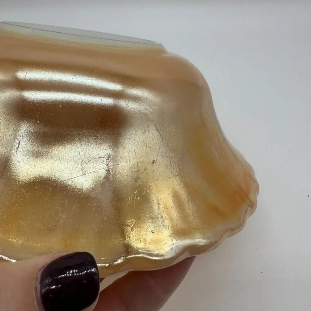 Anchor Hocking Glass Co. Peach Luster Round Swirl Bowl Vintage MCM